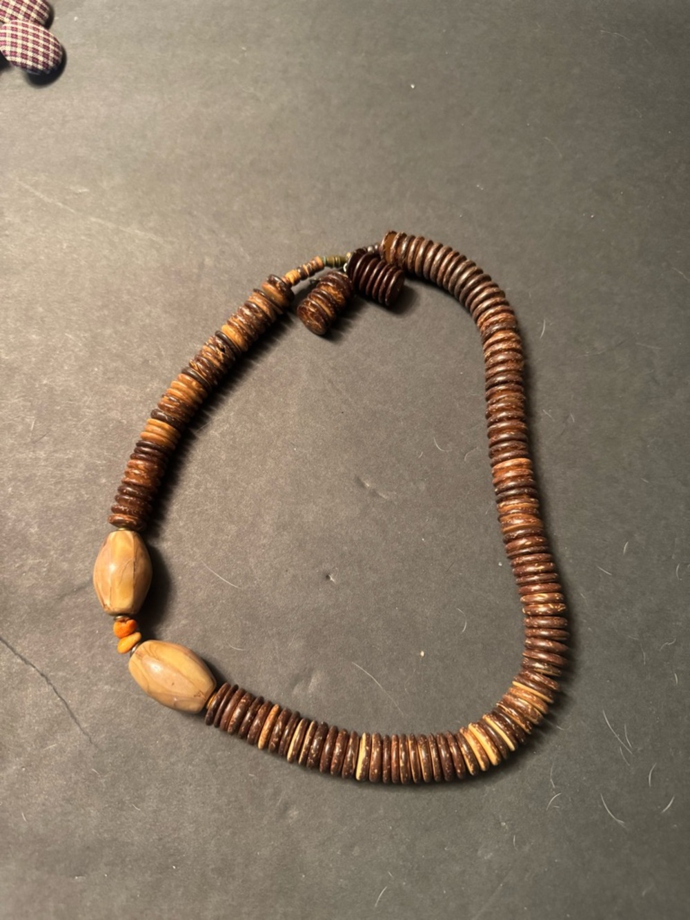 Natural Brown Wood Bead Necklace with Accent Beads